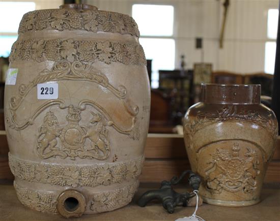 Stephen Green stoneware barrel and a similar vase